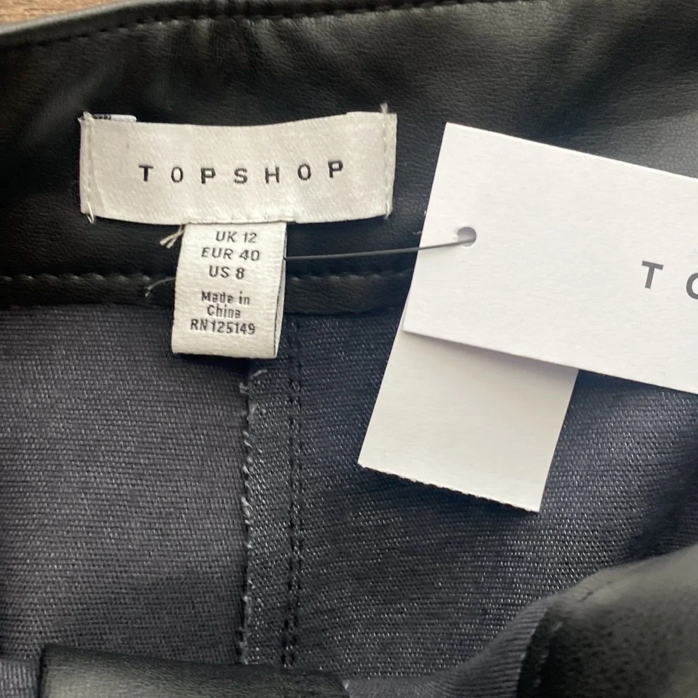 Topshop Black Faux Leather High Waisted Pants Size 8 - Picture 7 of 8